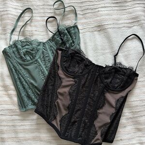Urban Outfitters Green and Black Lace Crop Tops